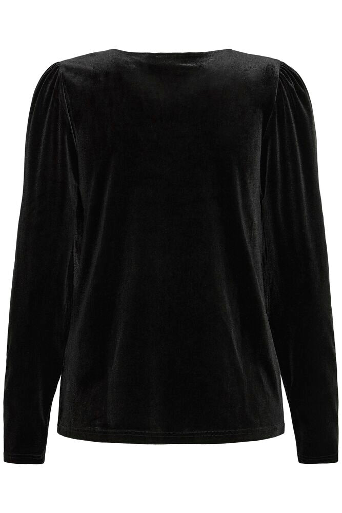 Fransa Premium Black Velvet Ruched Bust V Neck Top
