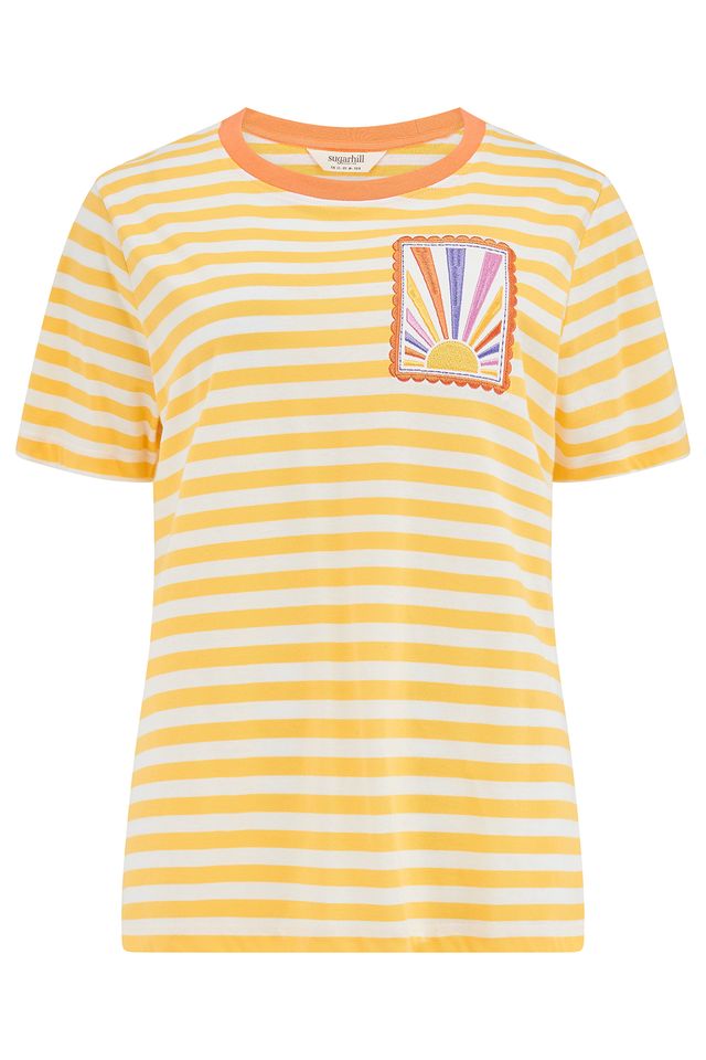 Sugarhill Brighton Yellow & Off White Striped Sunset Embroidered T-Shirt