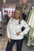 Fransa White & Navy Blue Embroidered Heart Jumper