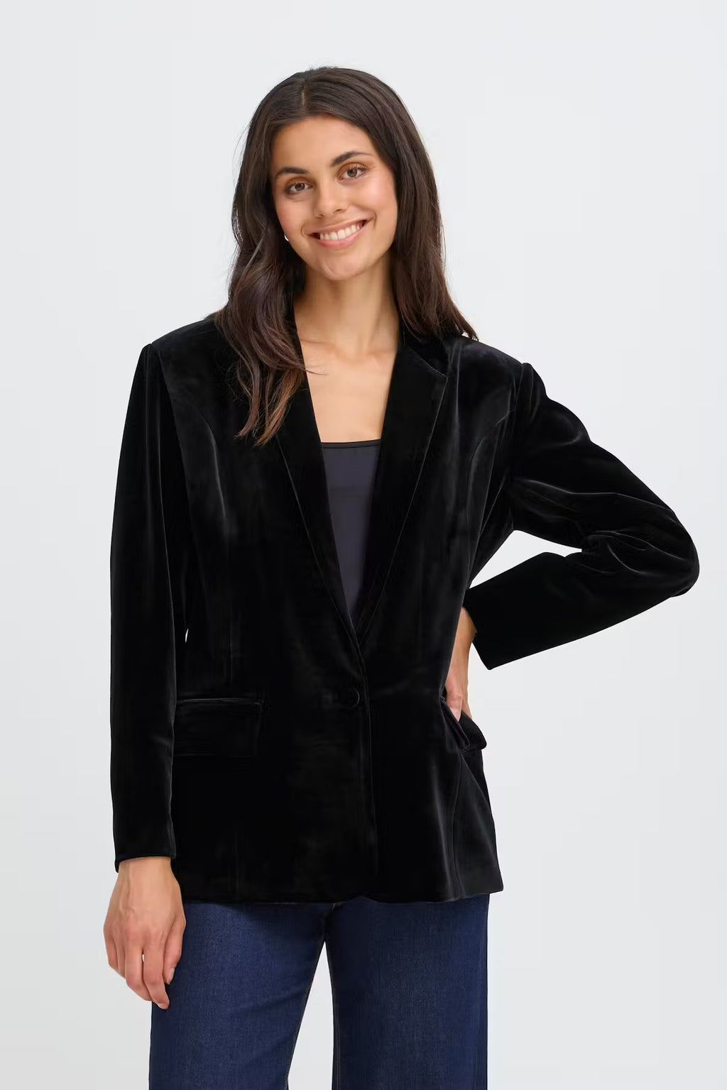 Fransa Premium Black Velvet Tailored Blazer