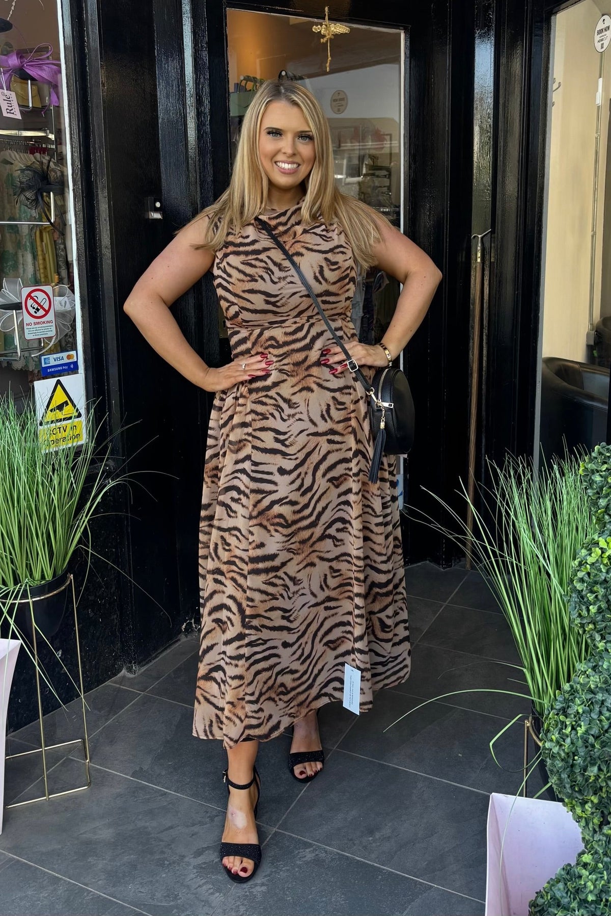 NNL Mixed Brown Tone Tiger Print Midaxi Dress
