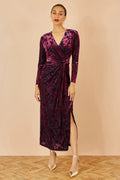 Plum Velour Tie Detail Long Sleeve Midi Dress