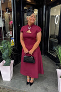 Wine Red Bolero Style A Line Midi Dress