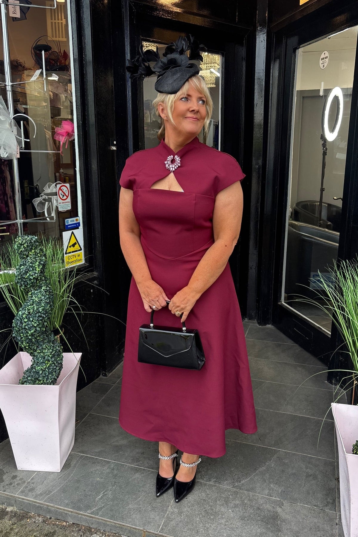 Wine Red Bolero Style A Line Midi Dress