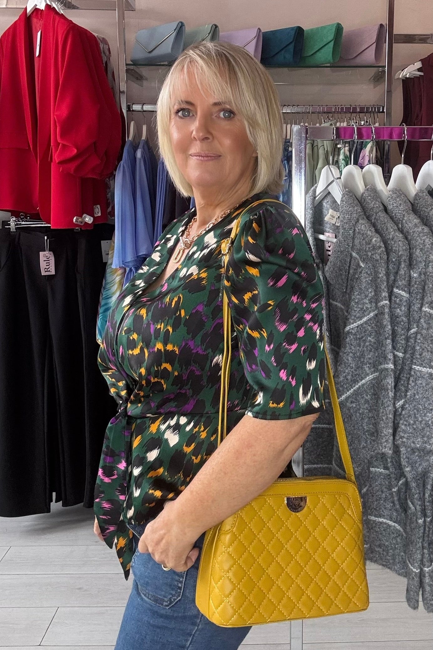 Mixed Green Multi Leopard Tie Blouse