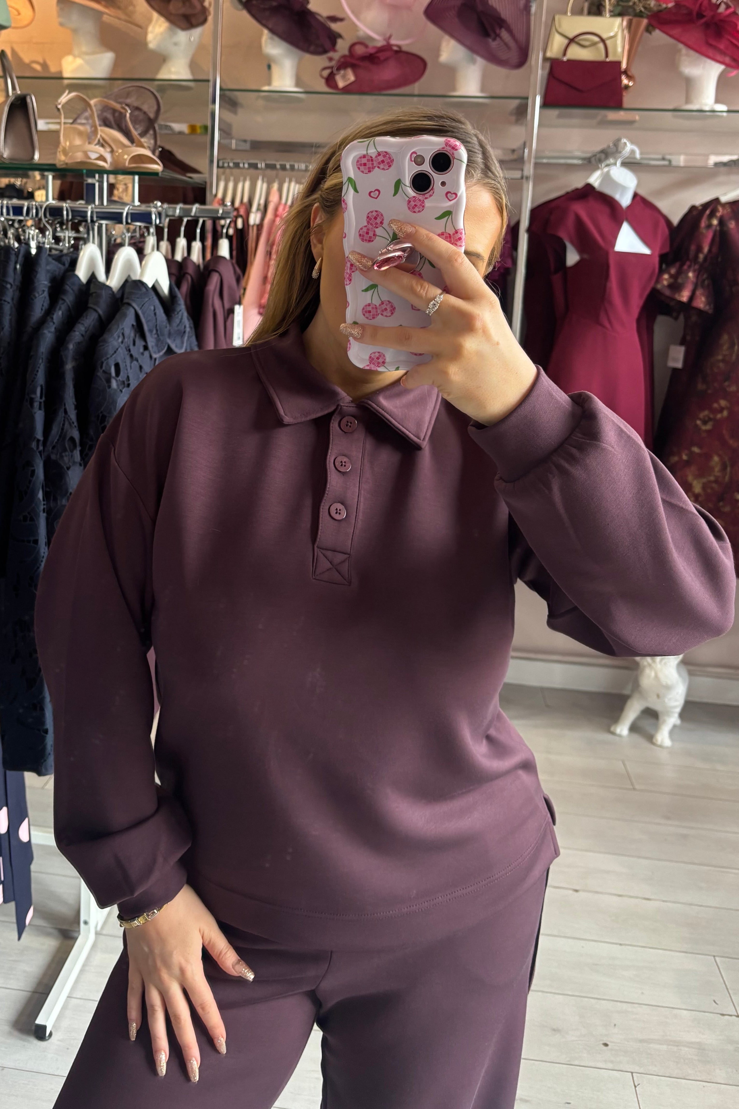 B.Young Fudge Red Polo Style Modal Sweatshirt