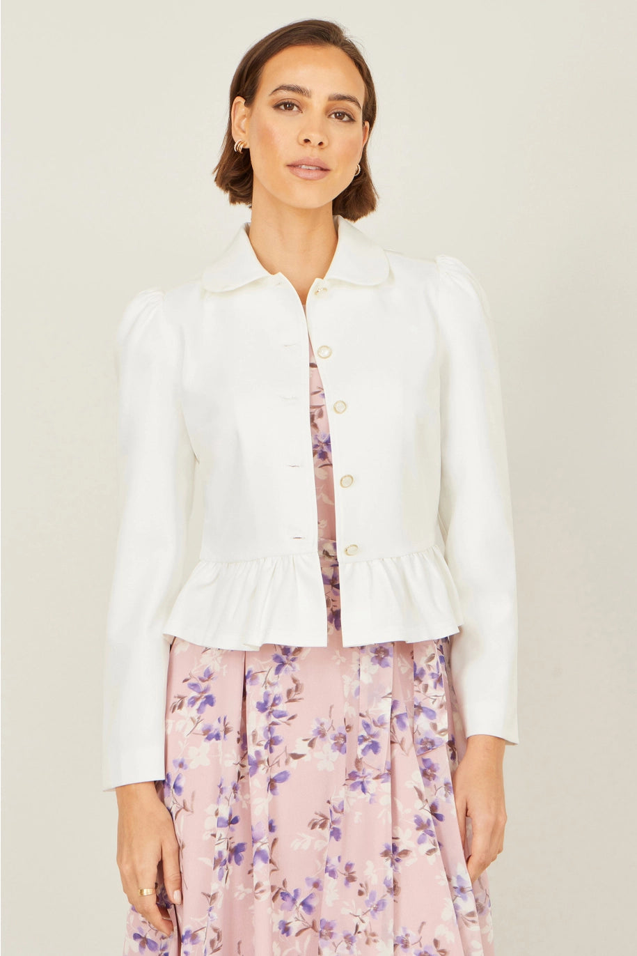 White & Gold Button Peplum Tailor Fitted Jacket
