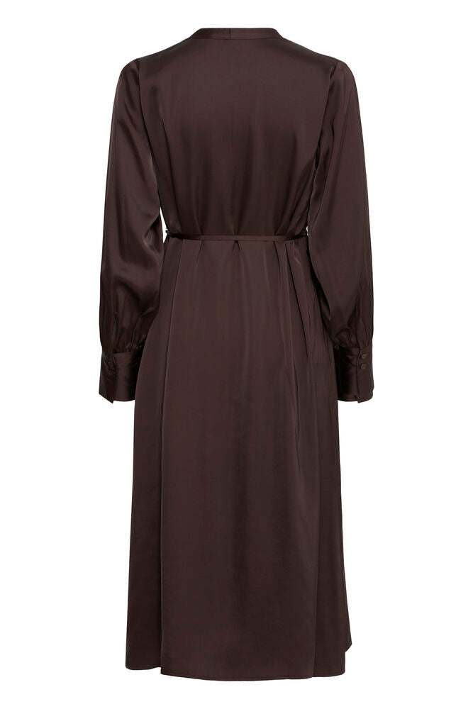 Fransa Chocolate Brown Satin Shirt Maxi Dress