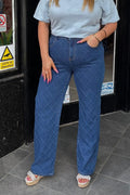 “JUST STUNNING” Wide Leg Textured Diamond Indigo Blue Jeans