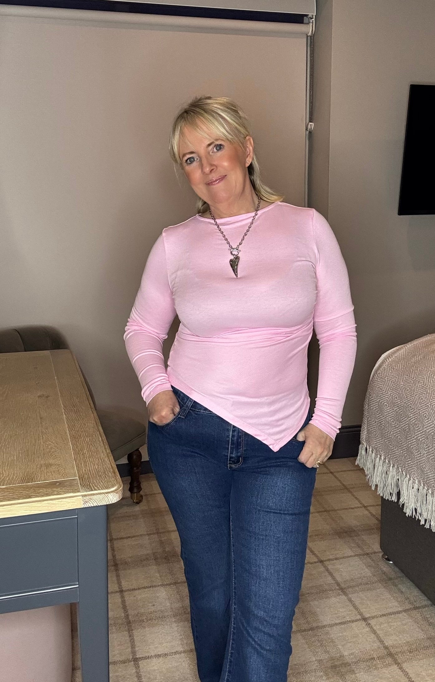 “ALL FOR IT” Baby Pink Asymmetrical Top