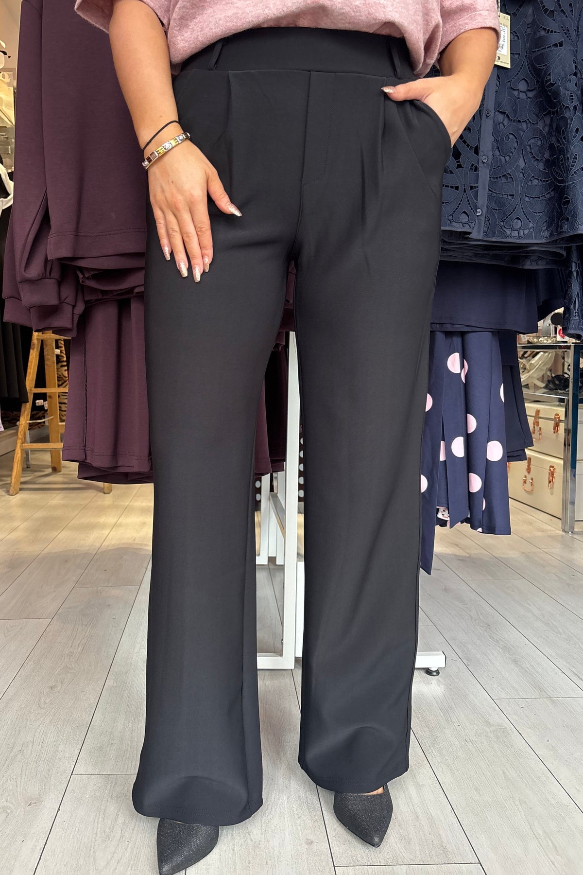 “The Jodie” Black Soft Feel Scuba Straight Leg Trousers