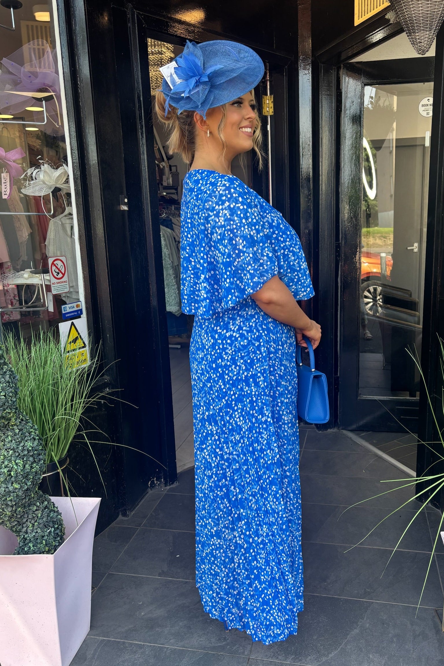 Saint Mid Blue Polka Dot Cape Detail Midi Dress