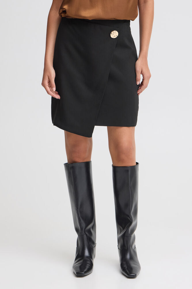 Fransa Black & Gold Buckle Crossover Asymmetric Skirt