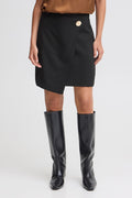 Fransa Black & Gold Buckle Crossover Asymmetric Skirt