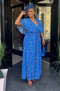 Saint Mid Blue Polka Dot Cape Detail Midi Dress