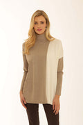 BLOCK IT OUT Mink & Cream Overlap Two Tone Poncho Style Jumper