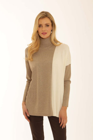 BLOCK IT OUT Mink & Cream Overlap Two Tone Poncho Style Jumper