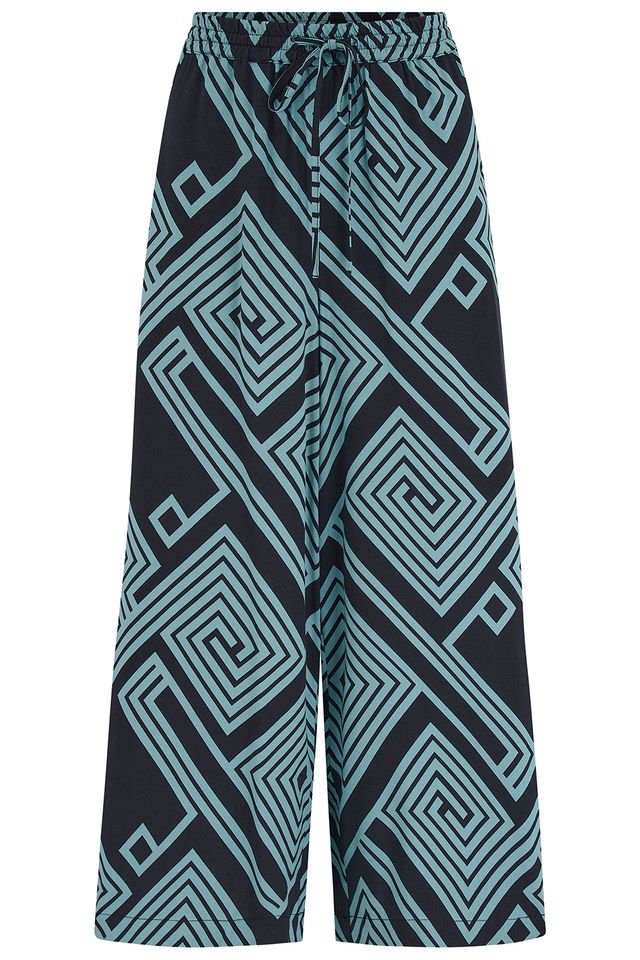 Sugarhill Brighton Black & Green Geometric Cropped Wide Leg Trousers