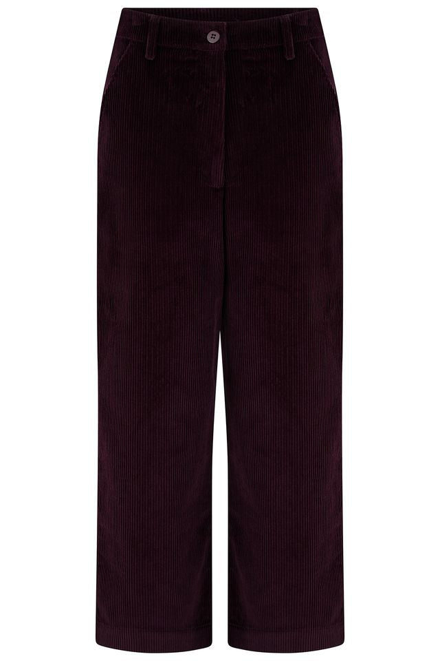 Sugarhill Brighton Dark Plum Purple Cord Cropped Trousers