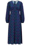 Sugarhill Brighton Mixed Teal Blue Interlocking Star Print Midi Dress