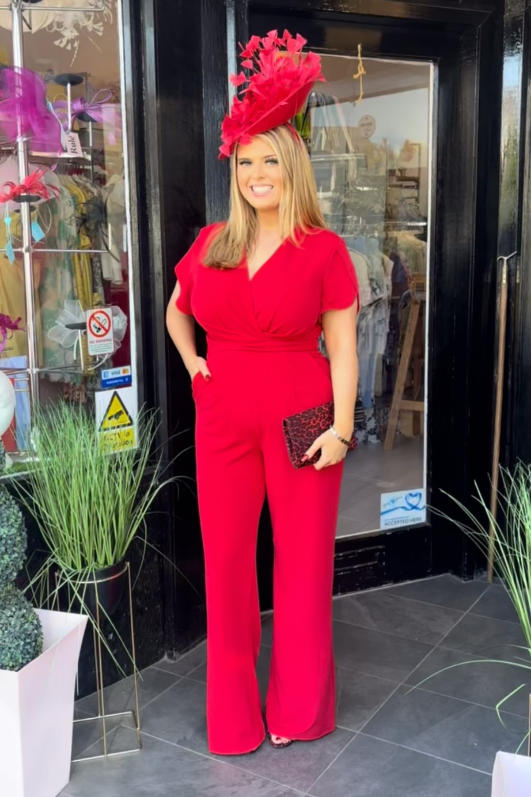 Poppy Red Twist Front Wide Leg Jumpsuit