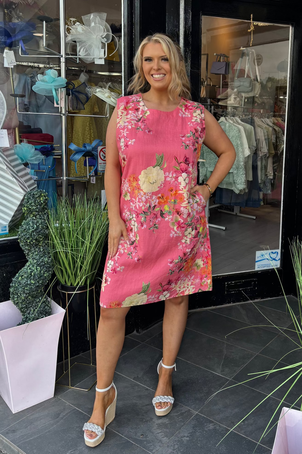 Pomodoro Pink Floral Tropical Shift Dress