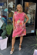 Pomodoro Pink Floral Tropical Shift Dress