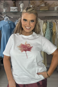 Fransa Lotus Pink Floral Print White Cotton T-Shirt