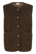 Fransa Hot Fudge Brown Teddy Button Gilet