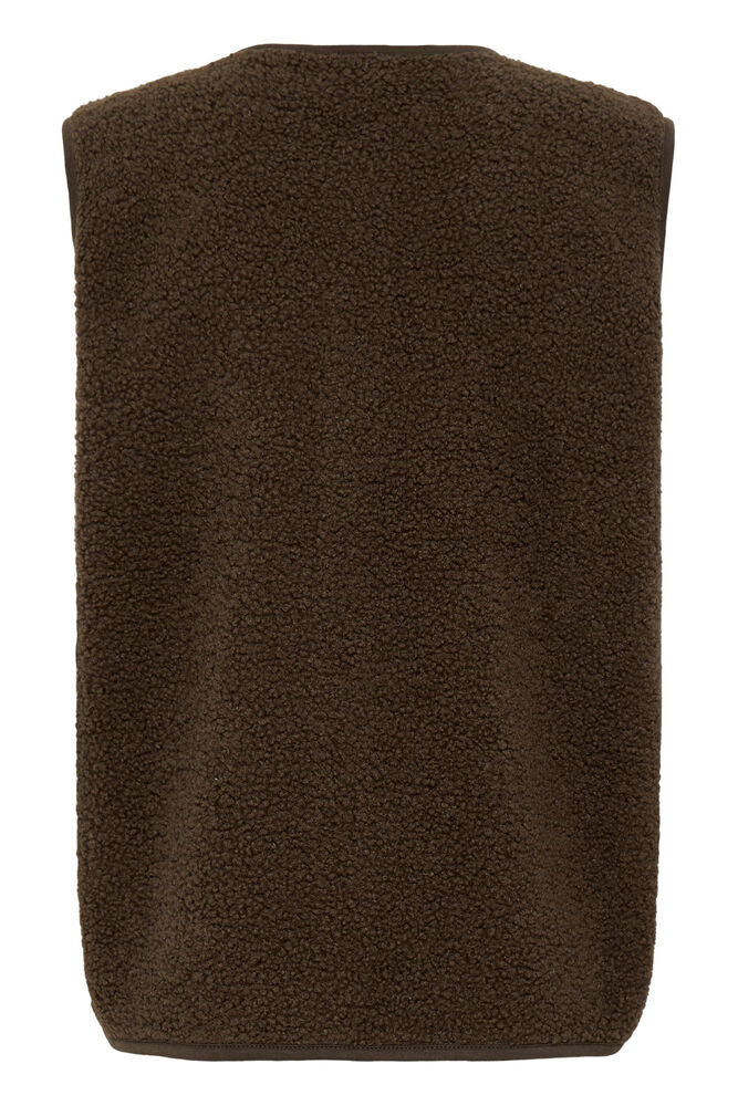 Fransa Hot Fudge Brown Teddy Button Gilet