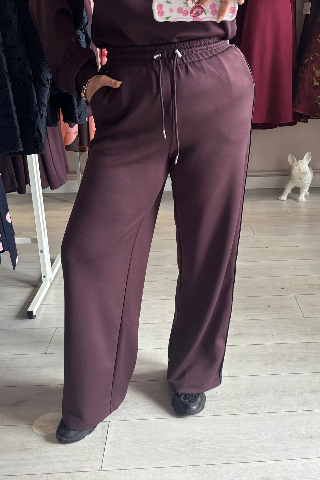 B.Young Fudge Red & Black Trim Modal  Wide Leg Trousers