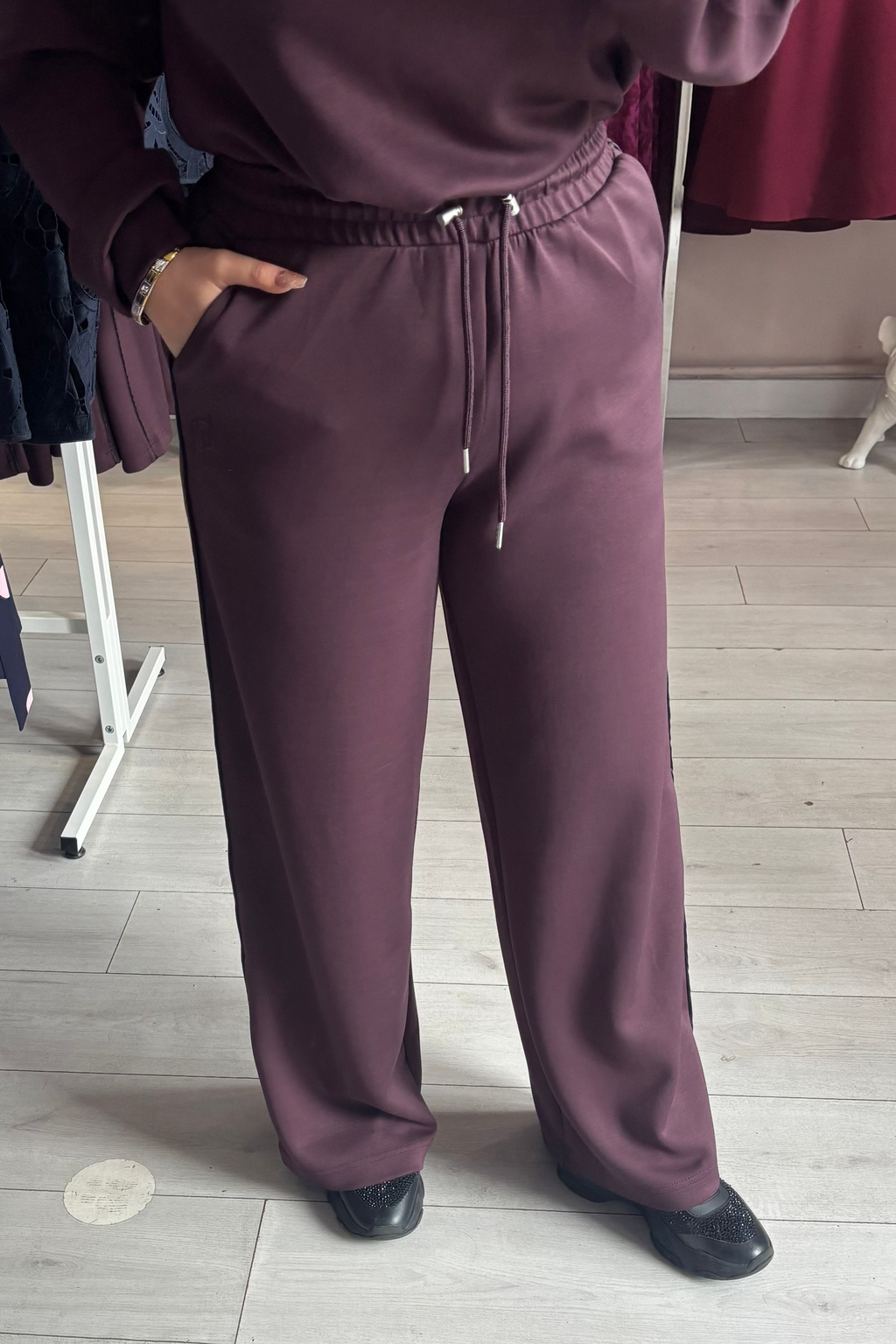 B.Young Fudge Red & Black Trim Modal  Wide Leg Trousers