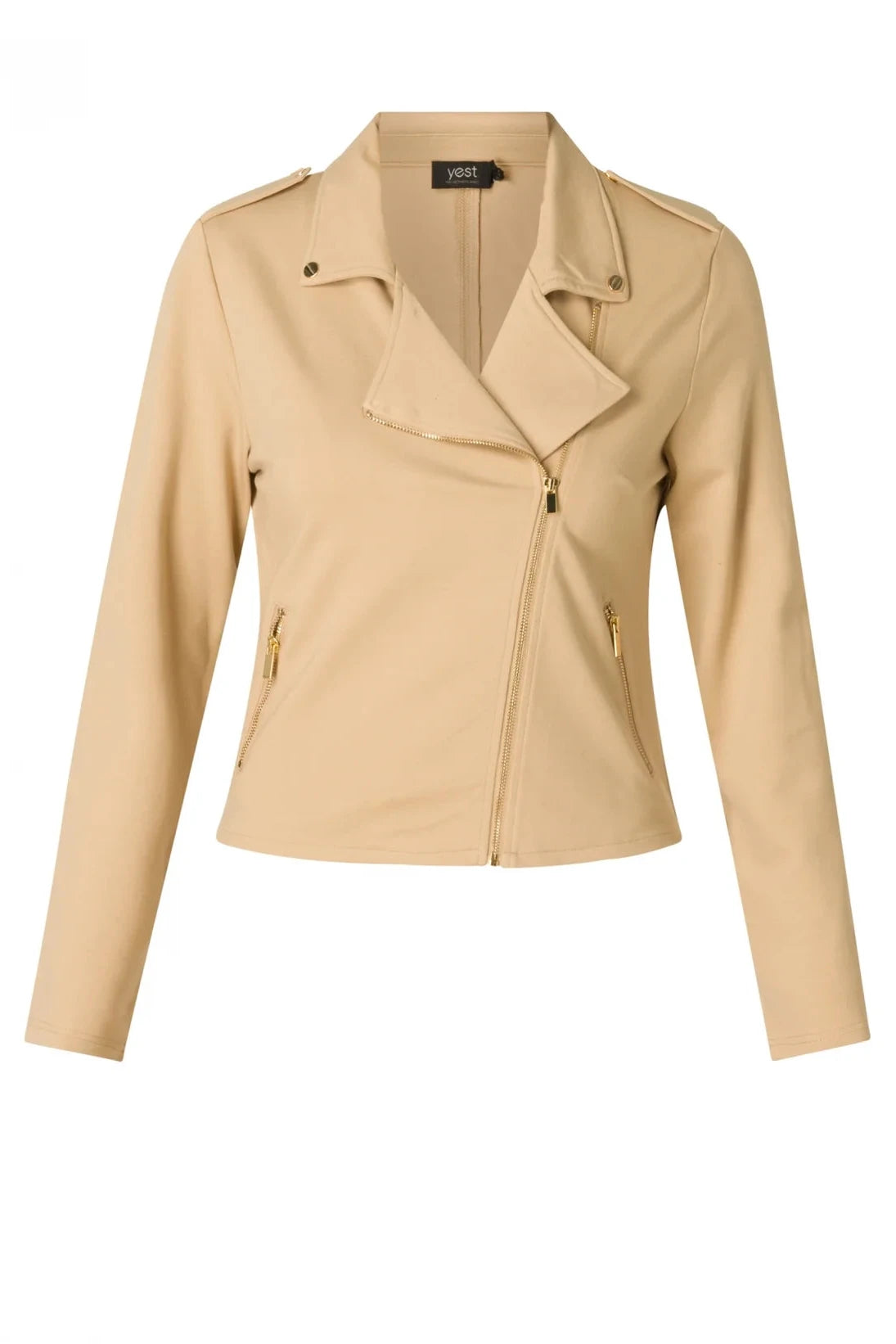 Yest Taupe & Gold Detail Premium Biker Jacket