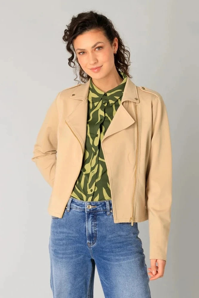 Yest Taupe & Gold Detail Premium Biker Jacket
