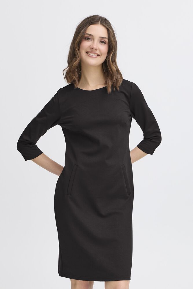 Fransa Black Classic Pencil Style Midi Dress