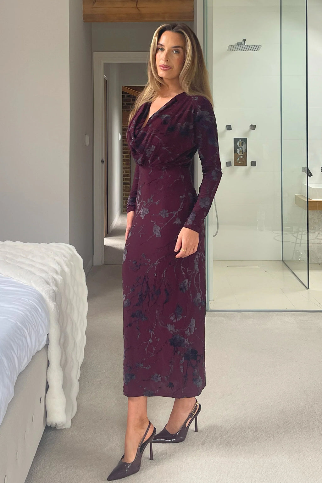 Plum & Flock Velvet Cowl Neck Maxi Dress