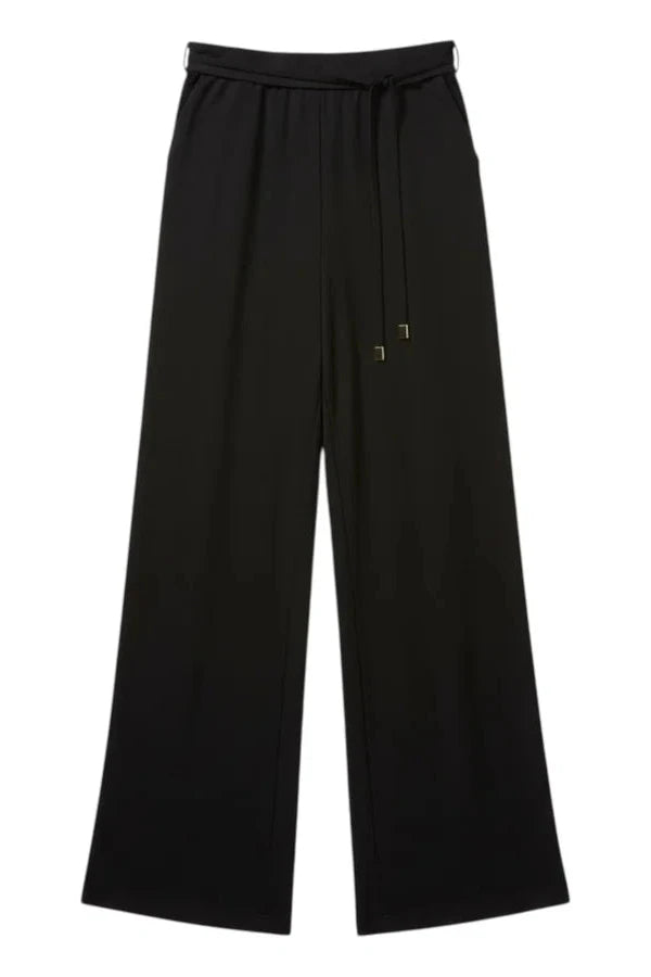 Pomodoro Black & Gold Belt Wide Leg Relaxed Stretch Trousers