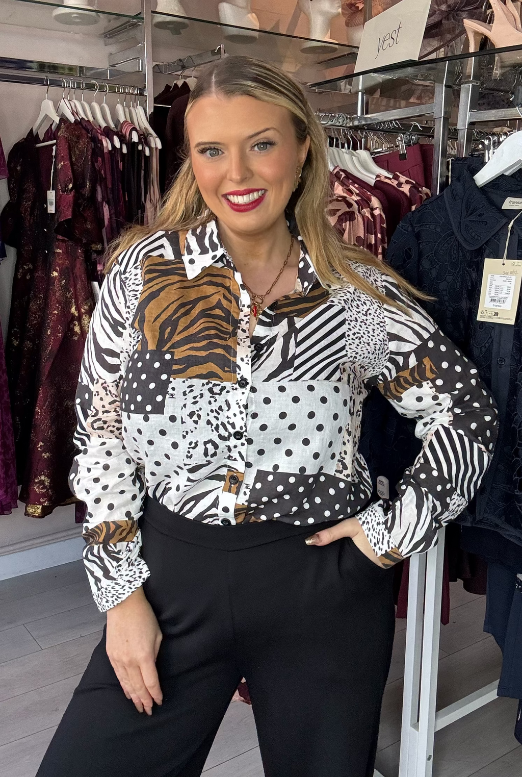 Stella Mixed Polka Dot & Animal Print Blouse