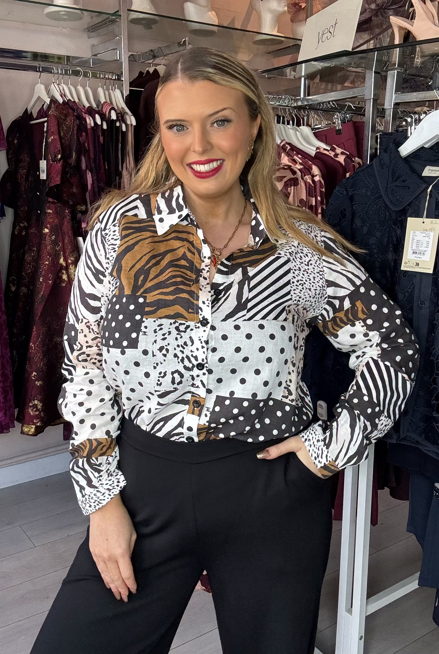 Stella Mixed Polka Dot & Animal Print Blouse