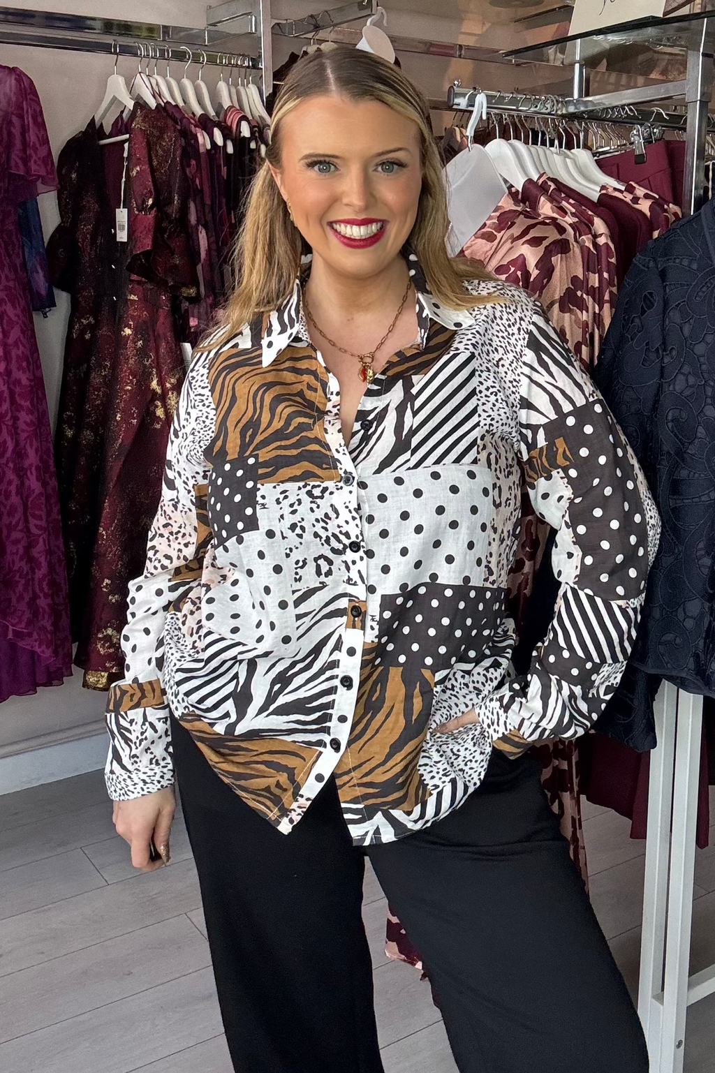 Stella Mixed Polka Dot & Animal Print Blouse