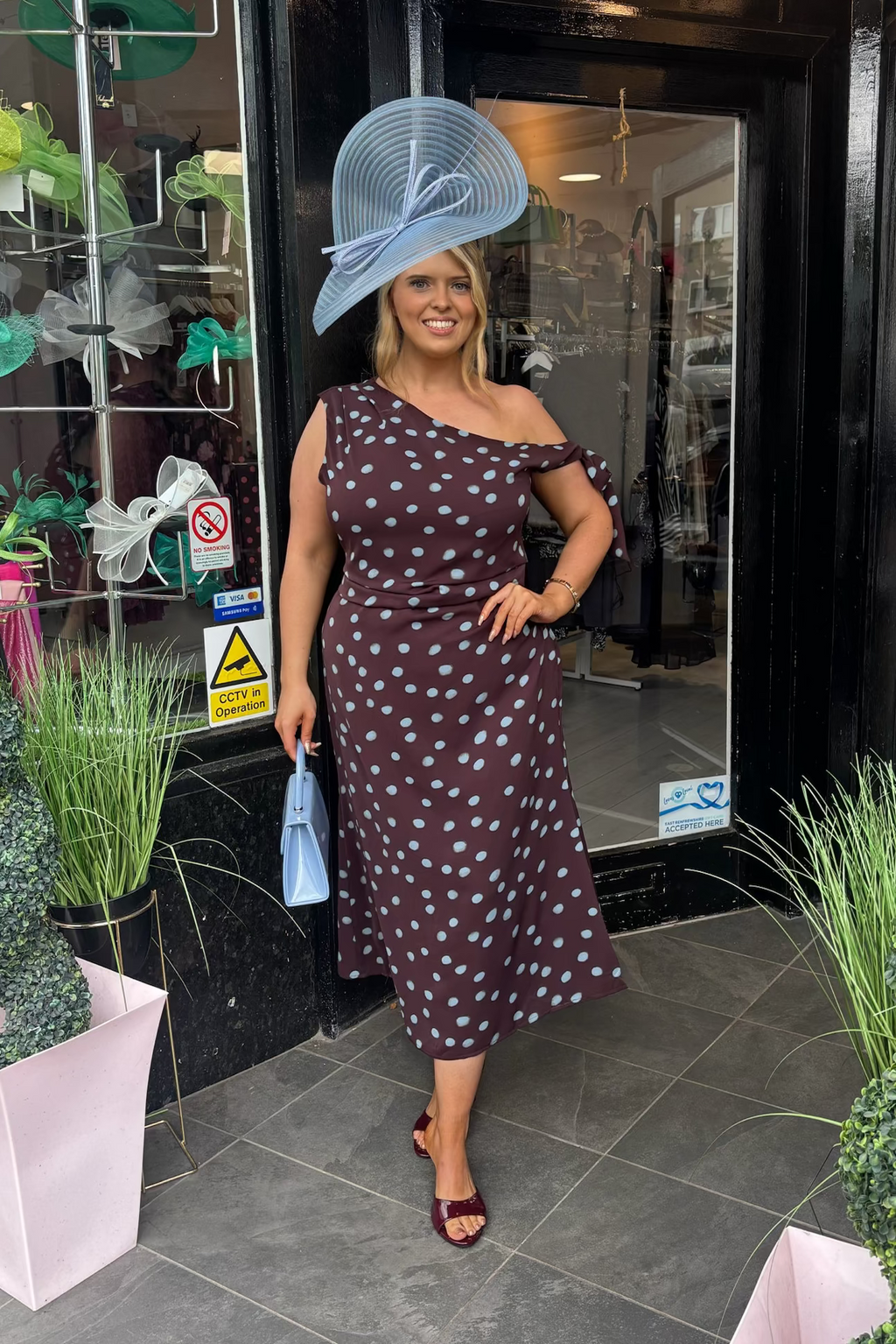 Plum & Blue Spotted Tie Detail Asymmetric Midi Dress