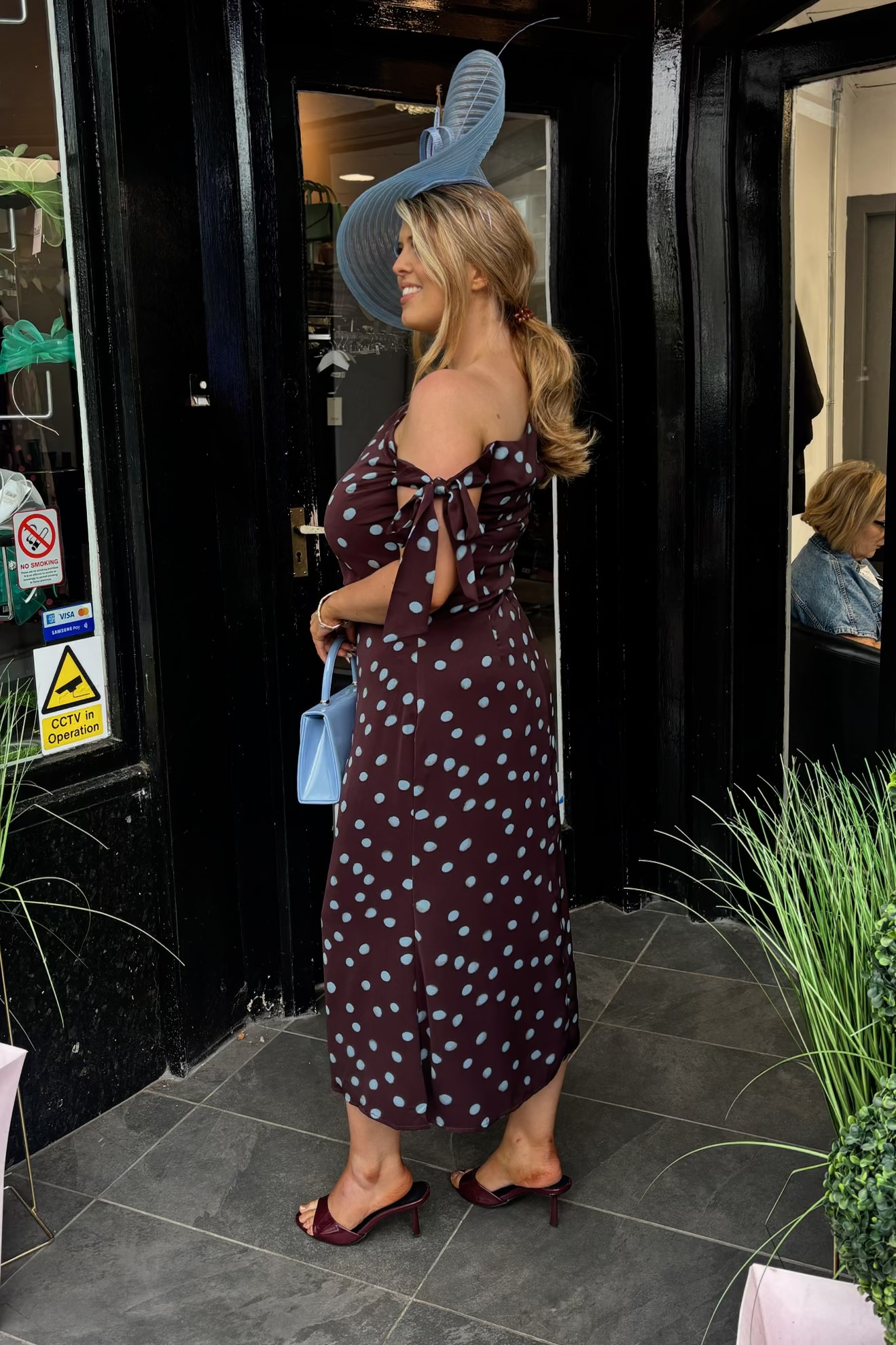 Plum & Blue Spotted Tie Detail Asymmetric Midi Dress