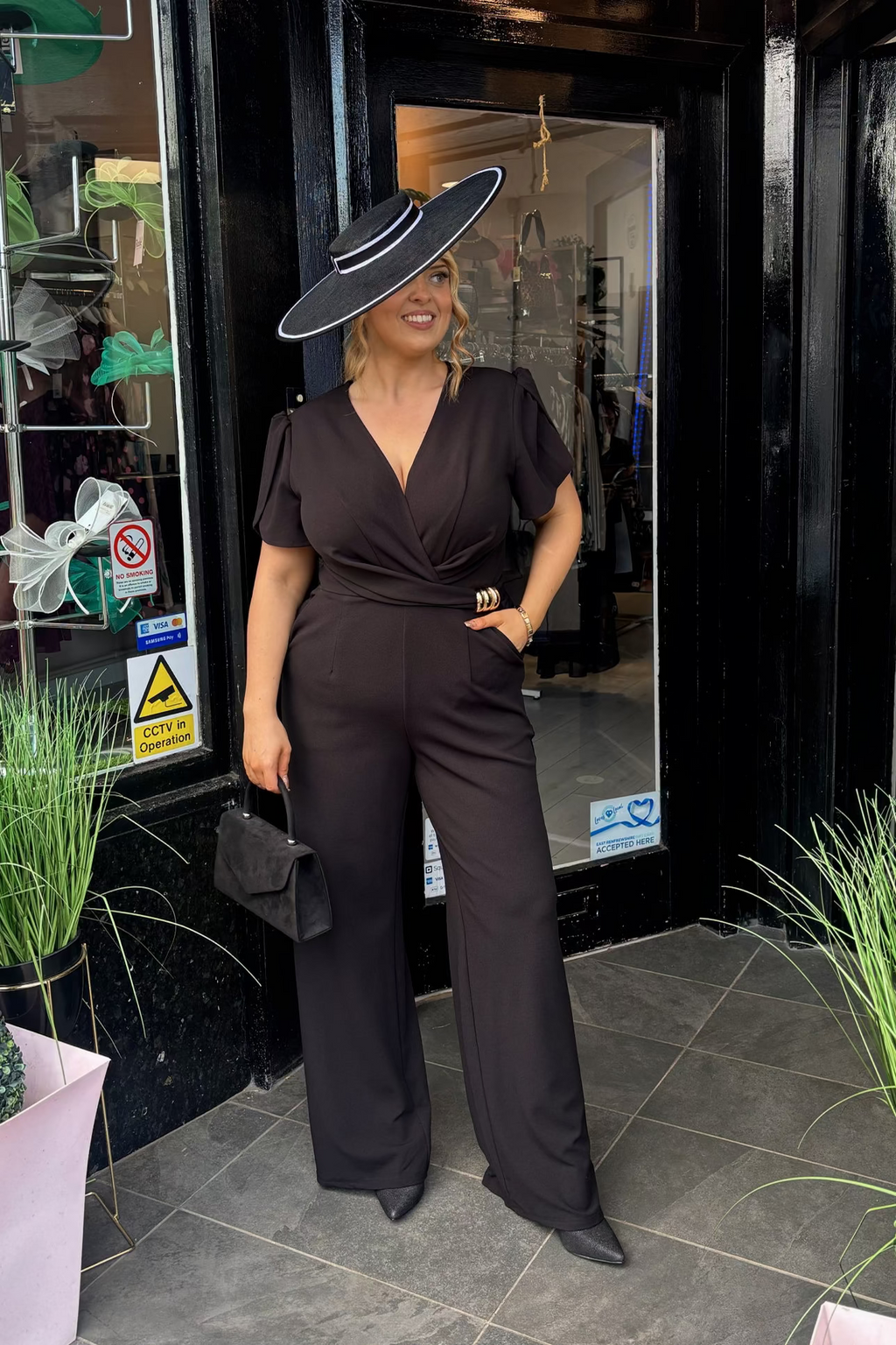 Black & Gold Buckle Front Wide Leg Jumpsuit
