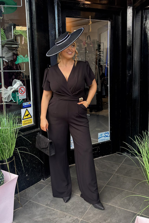 Black & Gold Buckle Front Wide Leg Jumpsuit