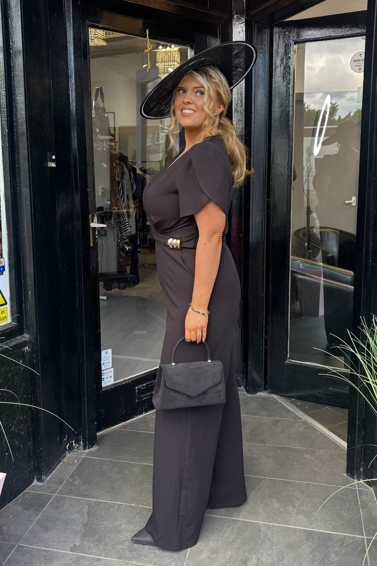 Black & Gold Buckle Front Wide Leg Jumpsuit