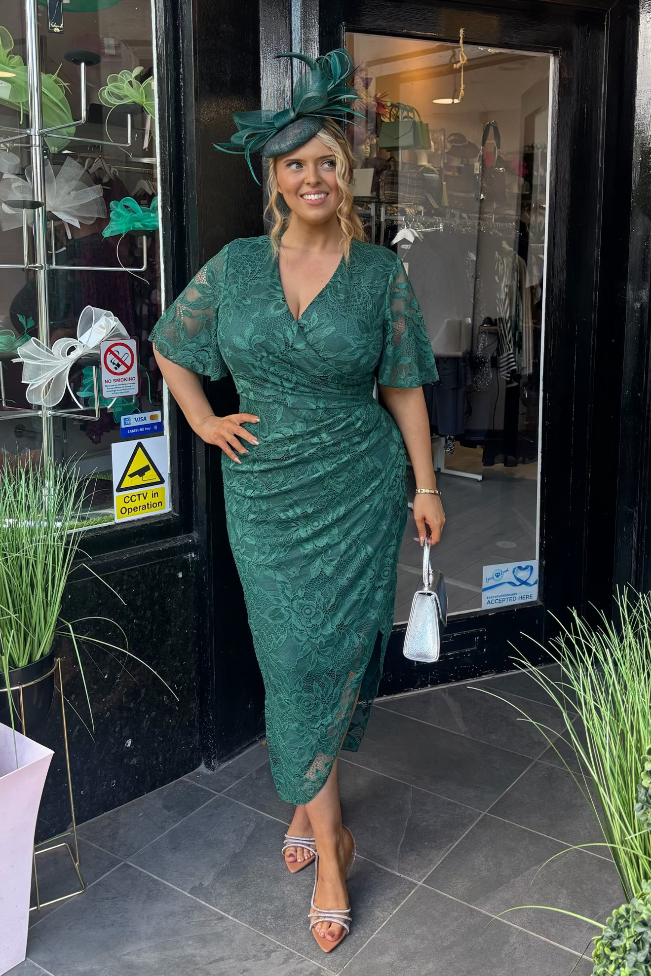 Forrest Green Lace Asymmetric Midi Dress