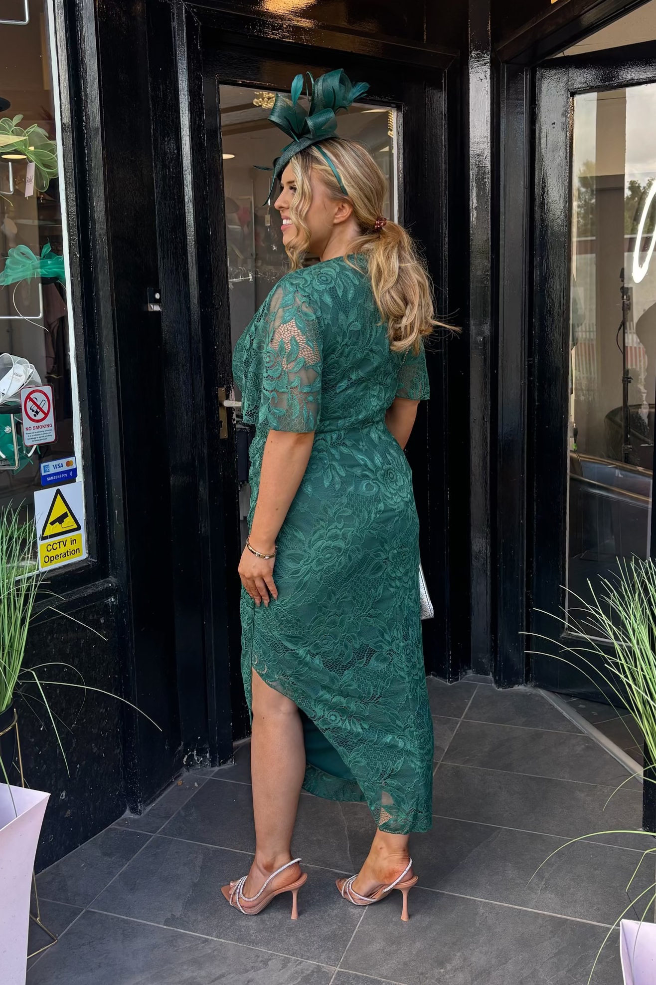 Forrest Green Lace Asymmetric Midi Dress