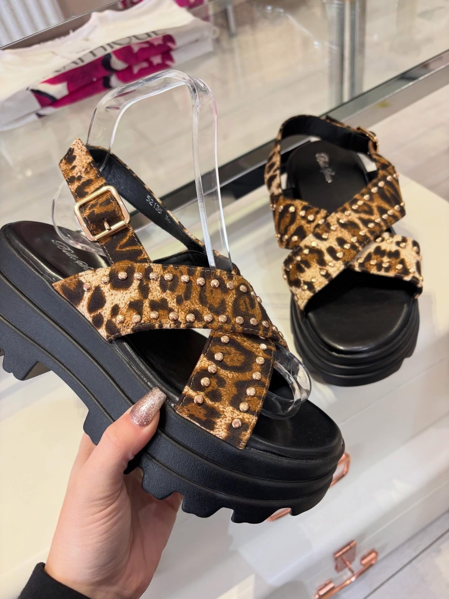Leopard Print Chunky Sole Sandals