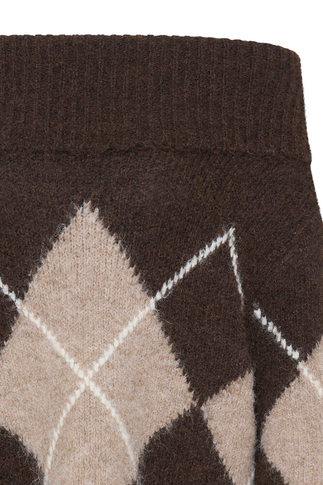 Fransa Hot Fudge Brown Argyle Print Wool Blend Jumper