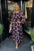 Purple Plum & Neutral Abstract Spot Midi Dress